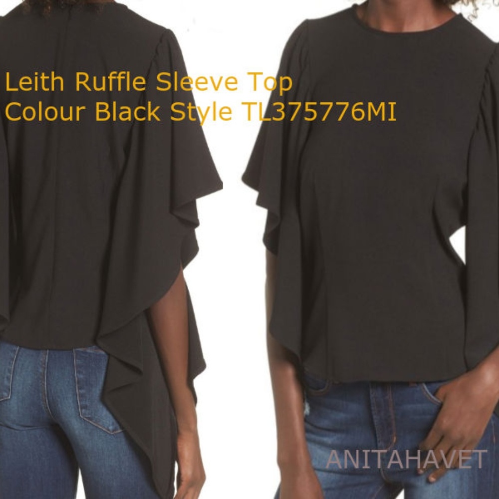 LEITH Ruffle Sleeve Top Black